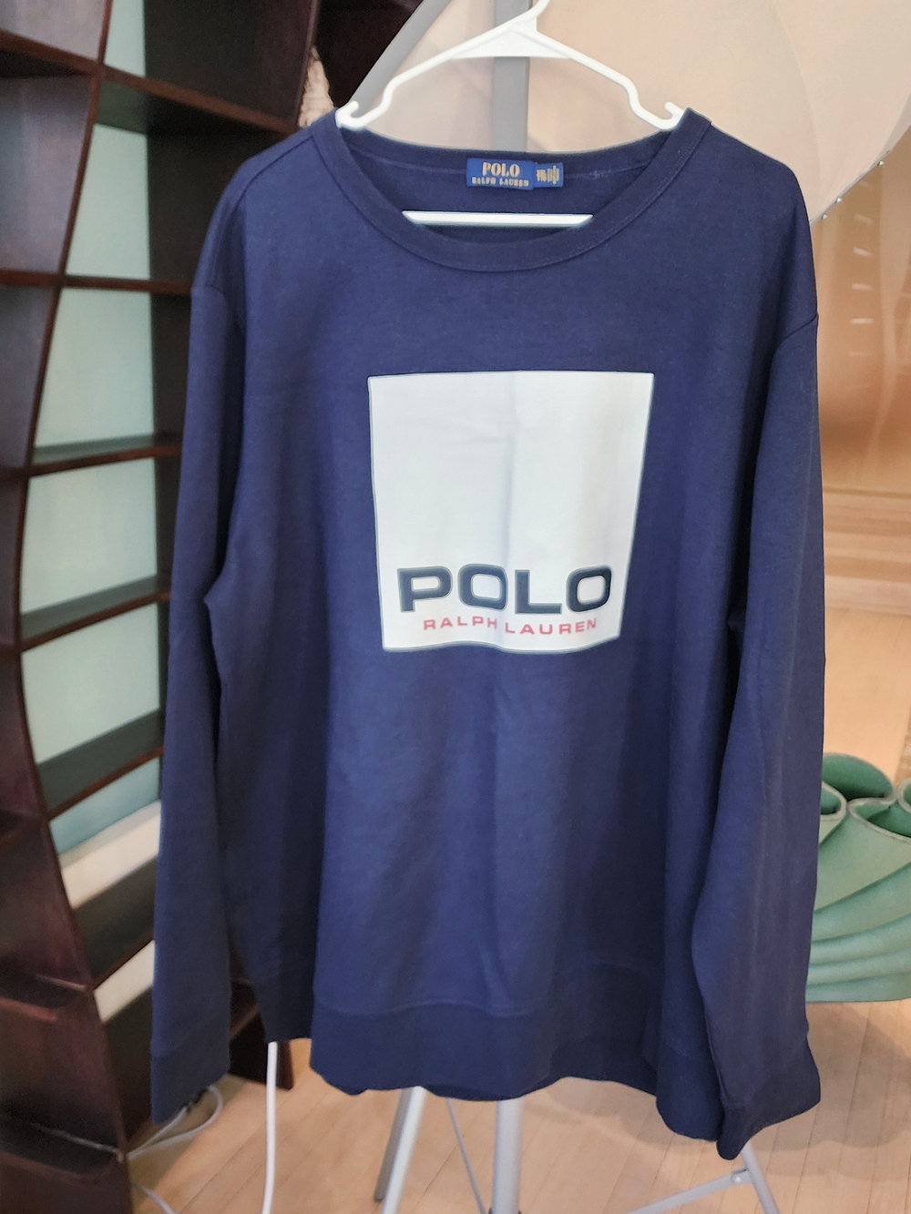 Polo Ralph Lauren Mens Navy Crewneck Sweatshirt with White Logo Panel Size XXL - Picture 9 of 10
